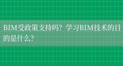 BIM受政策支持吗？学习BIM技术的目的是什么？
