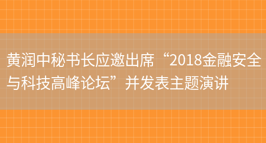 黄润中秘书长应邀出席“2018金融安全与科技高峰论坛”并发表主题演讲(图1)
