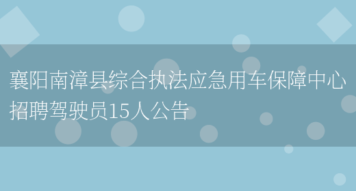 襄阳南漳县综合执法应急用车保障中心招聘驾驶员15人公告(图1)