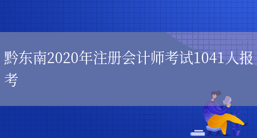 黔东南2020年注册会计师考试1041人报考(图1)