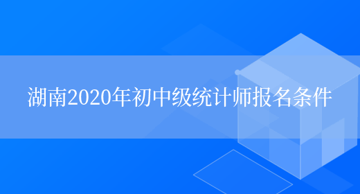 湖南2020年初中级统计师报名条件