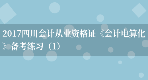 2017四川会计从业资格证《会计电算化》备考练习（1）(图1)