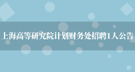 上海高等研究院计划财务处招聘1人公告(图1)