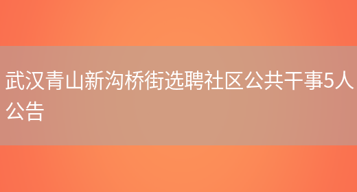 武汉青山新沟桥街选聘社区公共干事5人公告(图1)