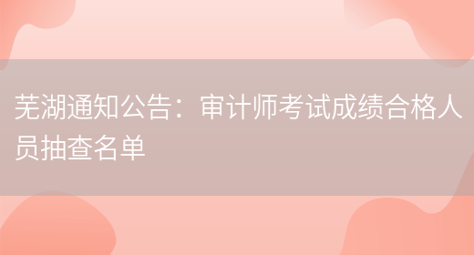 芜湖通知公告：审计师考试成绩合格人员抽查名单(图1)